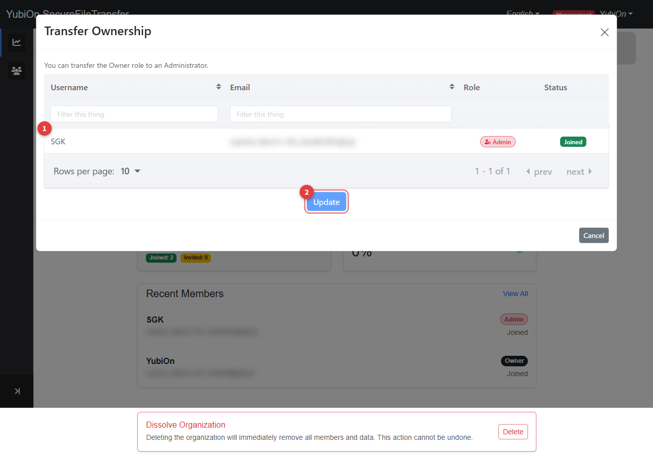 Owner change dialog