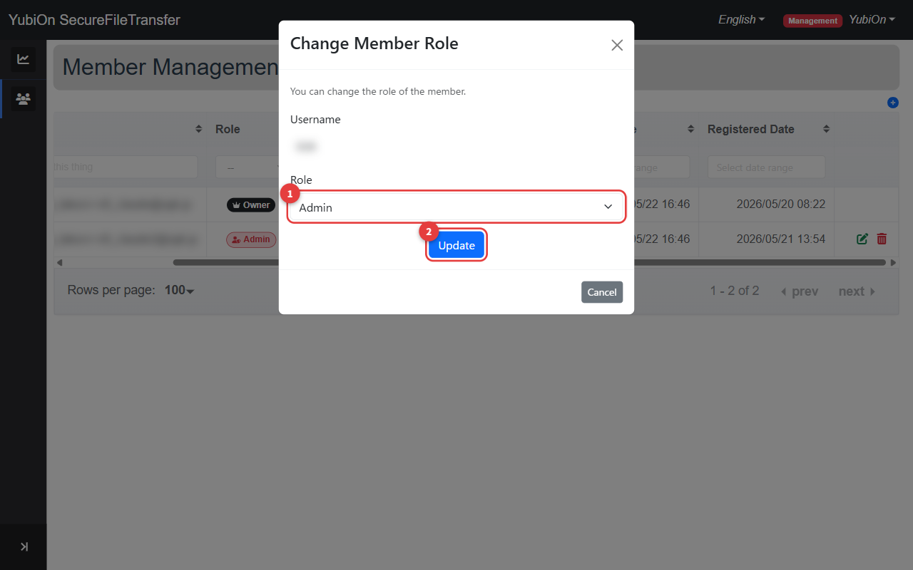 Role change dialog
