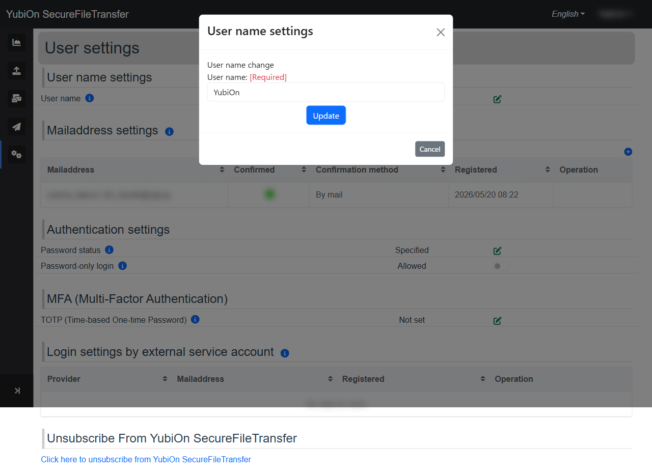 Username change dialog